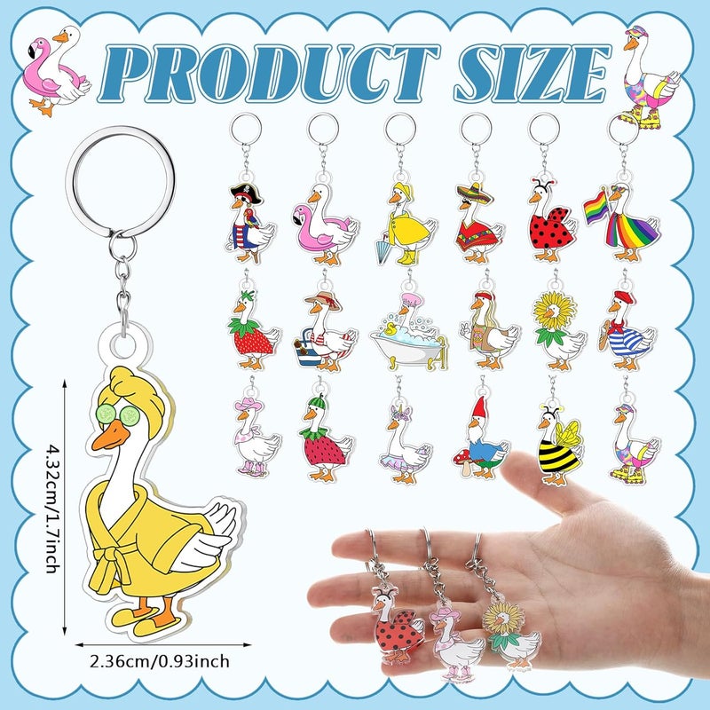 Equsion 100 Pcs Silly Goose Keychains Bulk, Cute Funny Acrylic Silly Goose Duck Keychains, Valentine's Day Gifts for Animal Lovers, Tropical Carnival Birthday Party, Classroom Rewards, Goodie Bag Fillers - Image 3